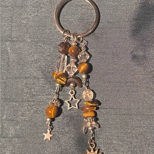 Handmade - Tiger’s eye silver charm keychain